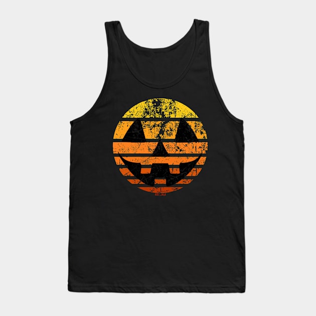 Jack-O-Lantern Retro Sunset (Distressed Version) Tank Top by Jan Grackle